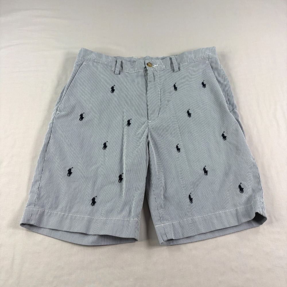 Polo Ralph Lauren‎ Shorts Mens 31 Blue Striped Chino Seersucker AOP Pony Print